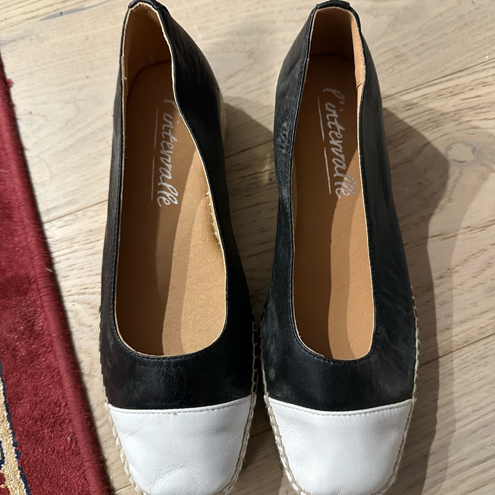 L'INTERVALLE Black and White Espadrilles Real Leather